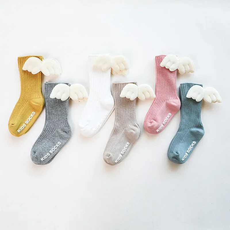 Angel Wing Spring Cotton Newborn Sock Solid Candy Color Kids Toddler Long Socks For Kids Children Baby Girls Knee High Sock