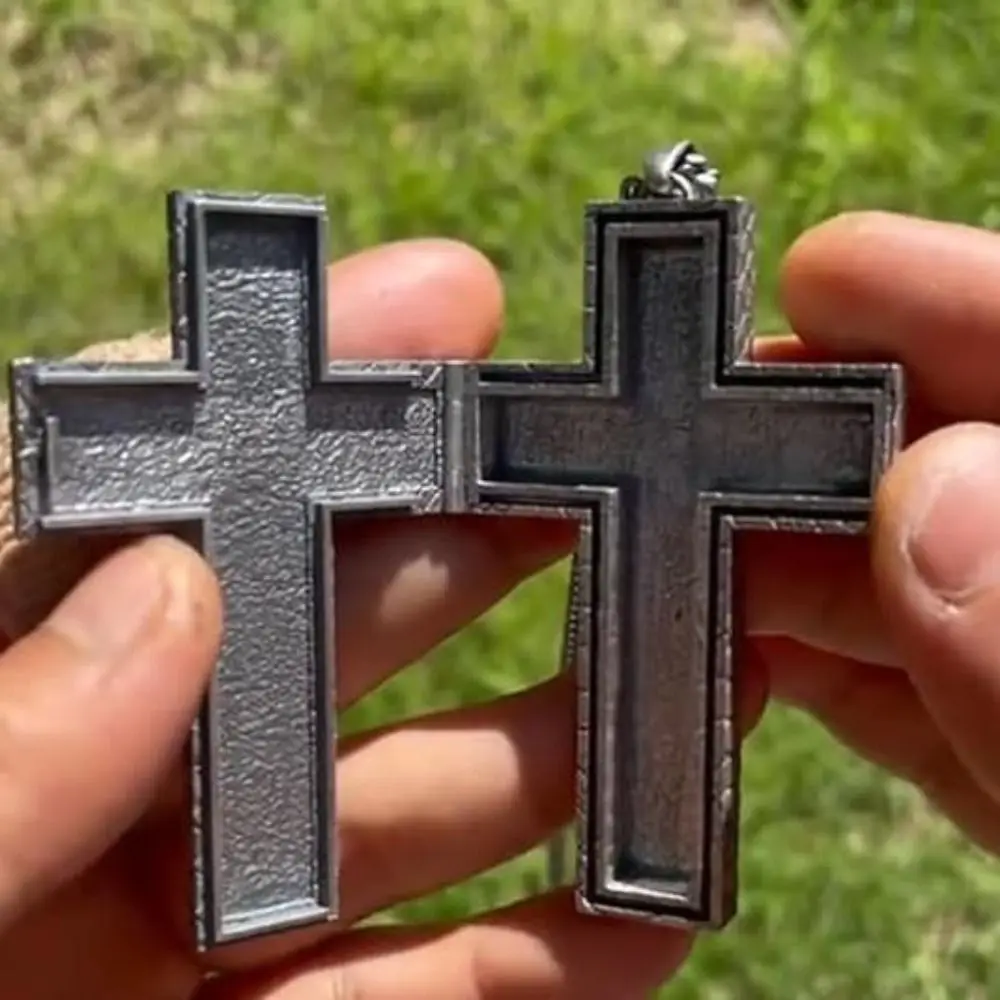 Stainless Steel Vintage Cross Pendant Necklace with Secret Compartment