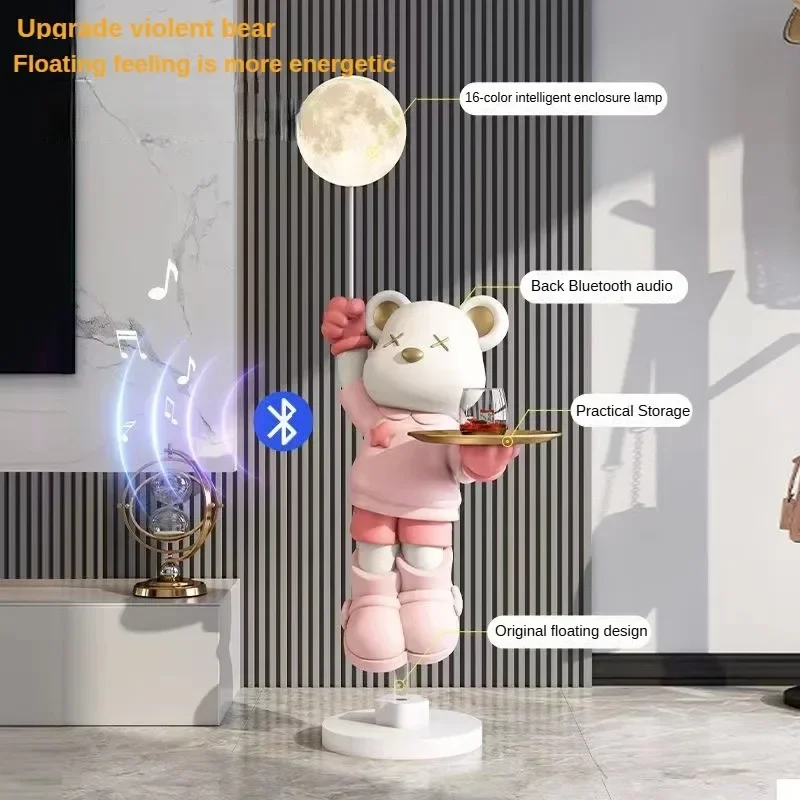 Large Violent Bear Floor-standing Ornaments, Fortress Living Room Luminous Bluetooth Speaker Tray Storage Smart Furniture 2
