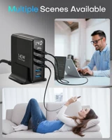 TOPADRE 140W USB C 5-Ports Charging Station with Display, Max 100W USB Laptop Charger Compatible with MacBook ,iPhone ,Samsung 6