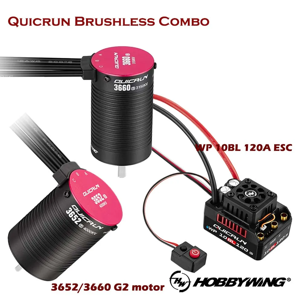 

HobbyWing QuicRun WP-10BL120 G2 120A ESC Brushless Combo Water and Electricity Protection 3652/3660 Motor For 1/10 Rc car