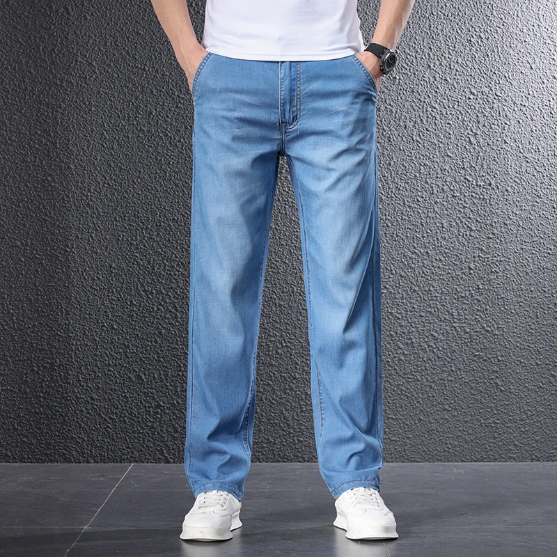 

2023 New Arrivals Summer Men's Baggy Jeans Middle-aged Men Smart Casual Classic Straight Loose Denim Trousers