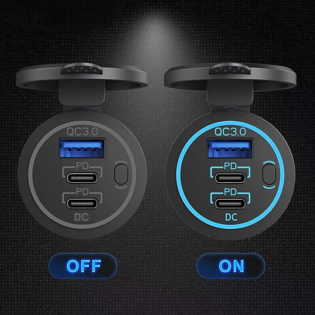 12V USB Outlet Wire USB Charger Multi Port, Dual PD3.0 USB-C and Quick  Charge3.0 Car USB Port Socket with Power Switch, Fast Cha - AliExpress