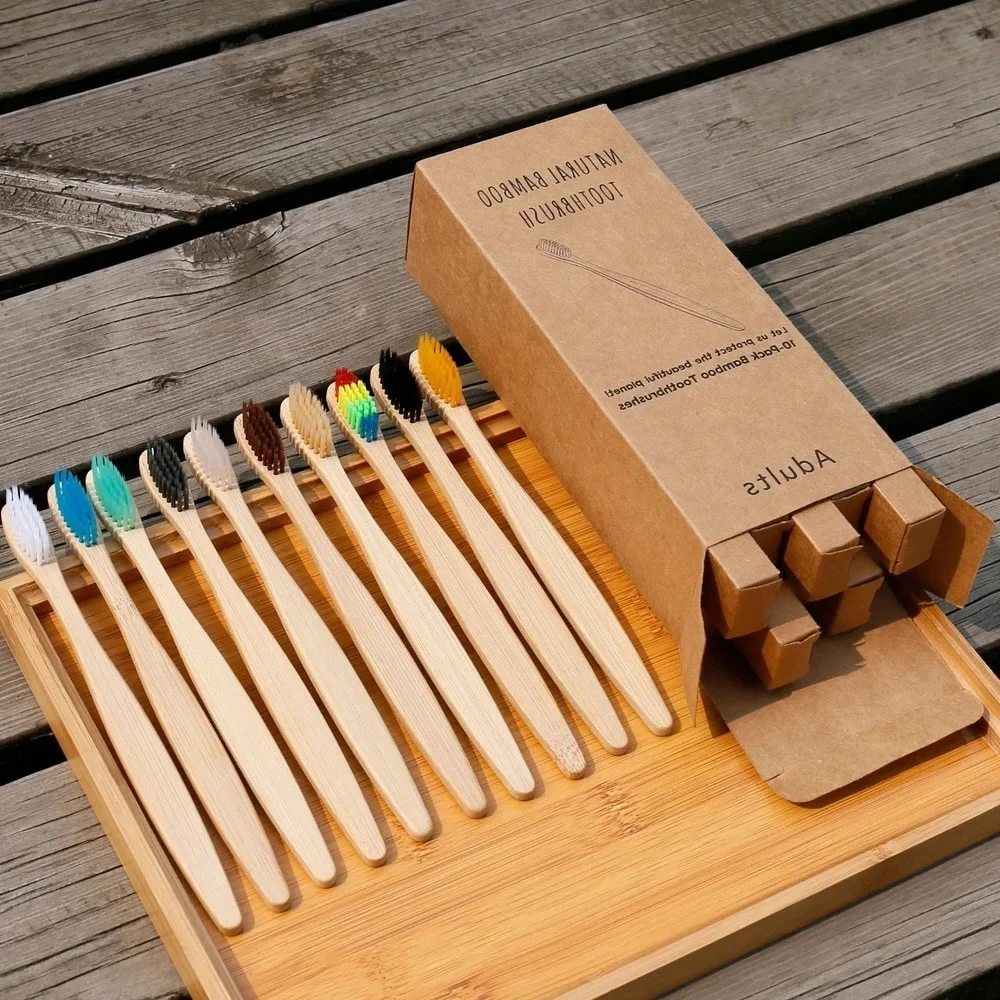 10-Pack Eco-Friendly Bamboo Toothbrush Set with Soft Charcoal Bristles