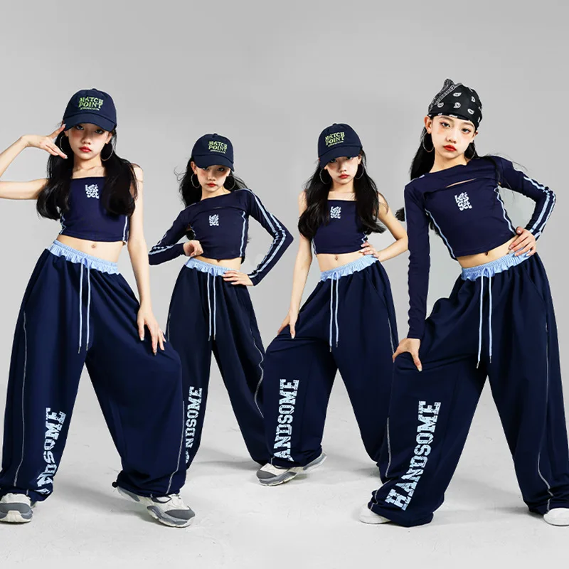 الفتيات الهيب هوب المحاصيل الأعلى الرياضة إلكتروني ركض السراويل الطفل K-pop الشارع الشهير الملابس مجموعات الاطفال ملابس رياضية الشارع الرقص الجاز ازياء