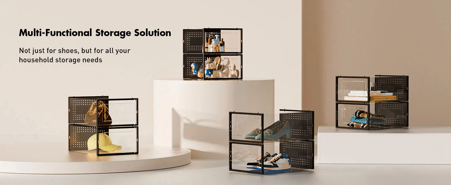 Description Picture 6 of itemNew Shoe Storage Boxes Organizers Clear Plastic Stackable 12 Pack, Shoe Rack & Holder Substitute, Sneaker Containers Black