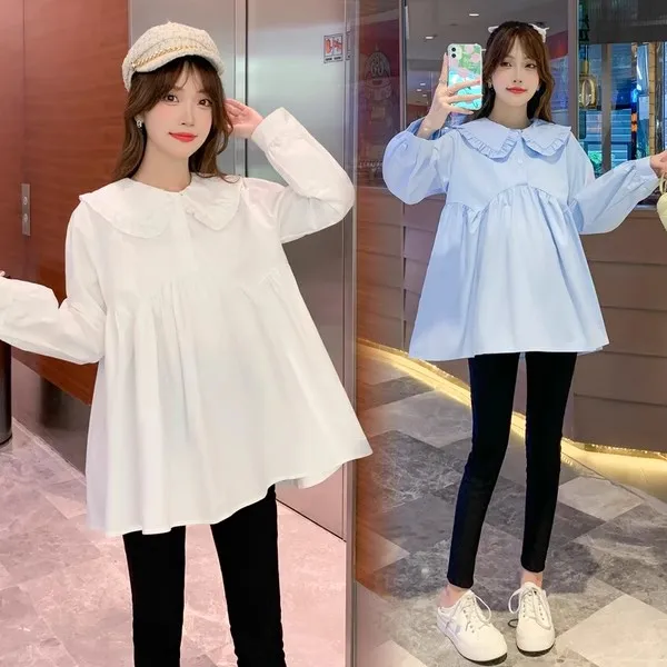 임산부 셔츠 가을옷 인형 셔츠 얇은 봄 가을 스타일 투피스 세트 여름 임부복 긴팔 순면