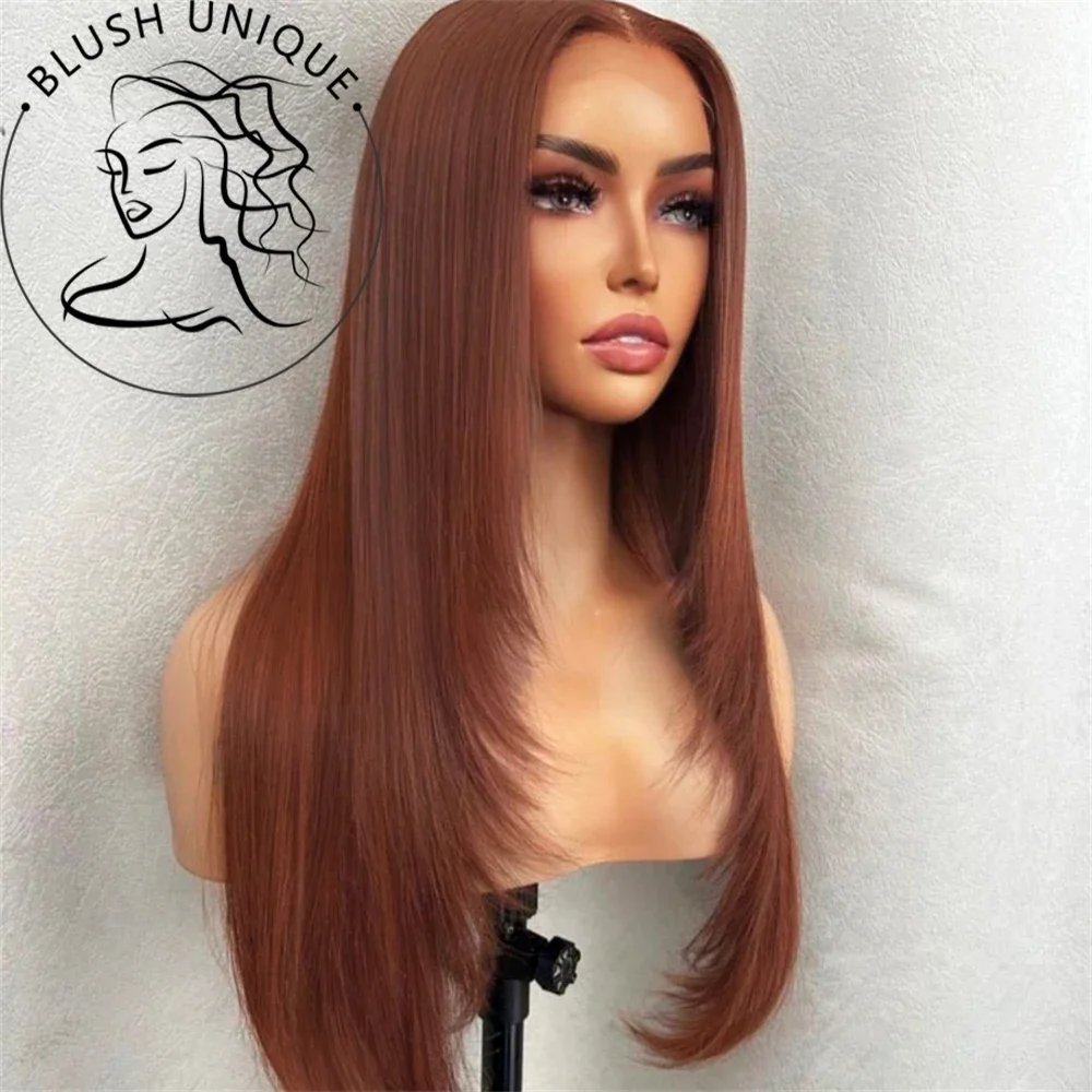 Lace Front Wig for Black Women Reddish Brown Layered Copper Red Synthetic Glueless Straight lace front wig