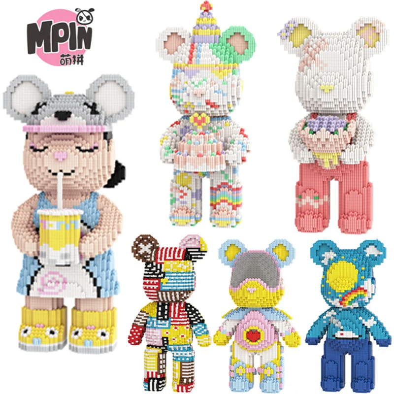 

Творческий мультфильм половина Анатомия медведь жидкость искусство Bearbrick строительные блоки с выдвижным ящиком модель мини Алмазные Кирпичи игрушки для детей