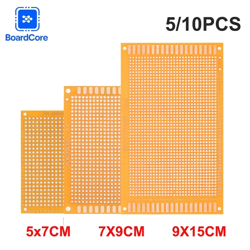 5/10개 5x7cm 7x9cm 9x15cm 범용 PCB 보드 노란색 단면 PCB 인쇄 회로 기판 아두이노용