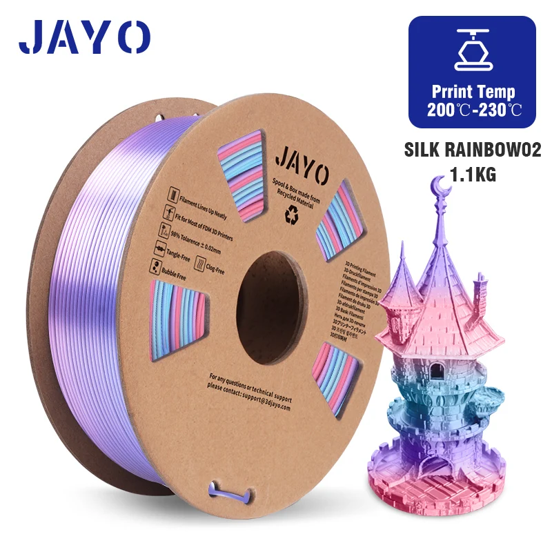 JAYO PLA Rainbow 1.75mm 3D Printer Filament Multicolor 1.1KG Spool