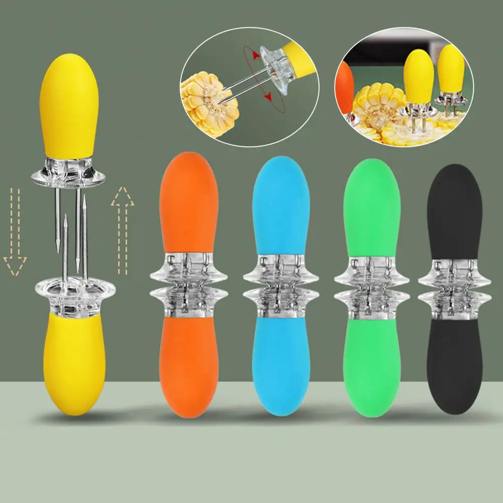 1 Pair Corn Holder Food Grade Corn Skewer Heat Resistant Fork Barbecues Stainless Steel Cob Holder Kitchen Supplies corn fork bbq tool