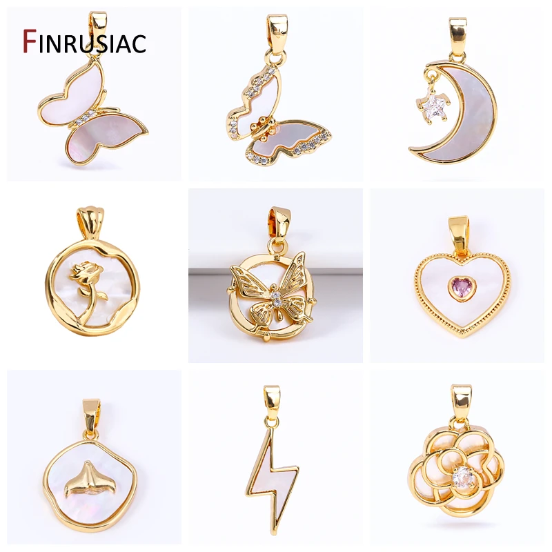 Hochwertige 18K vergoldete Messing-Herz- und Sternanhänger für die Schmuckherstellung, Muschel-Schmetterlingsanhänger für DIY-Halsketten- und Armbandherstellung.