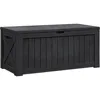 Resin Deck Box 120 Gallon Waterproof Large Deck Boxes Plus Outdoor Indoor Storage Box Imitation Wood Resin 1