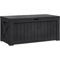 Resin Deck Box 120 Gallon Waterproof Large Deck Boxes Plus Outdoor Indoor Storage Box Imitation Wood Resin 1