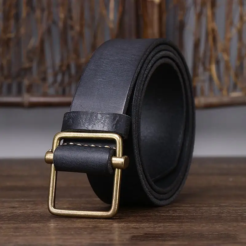 100% Genuine Leather  3.8 Wide Pure Cowhide  for Men's High Quality Jeans No Drilling Smooth Buckle Belts  Waistband Male Fashio