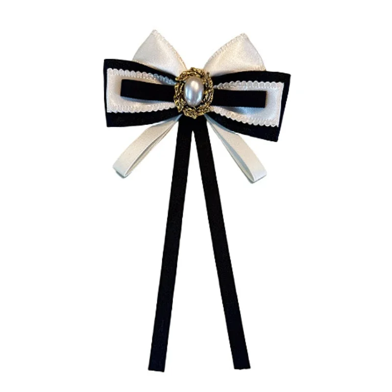 

Women's Pearl Bow Tie Brooches Korean College Style Bank Suit Shirt Accessories Gifts Handmade Fabric Ribbon Collar Flowers Pins