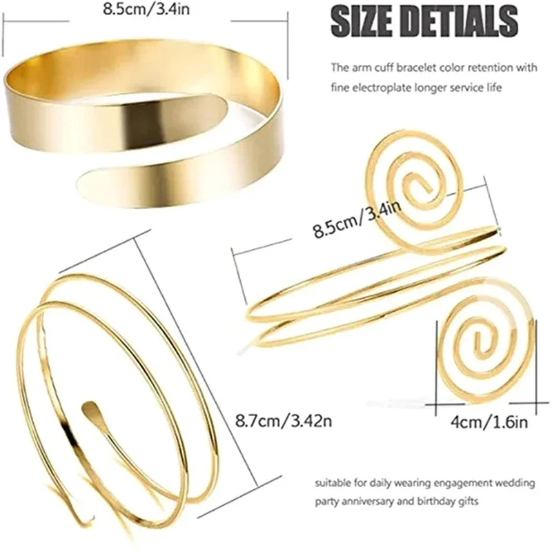 Alloy Spiral Armband Upper Arm Cuff Armlet Bangle Bracelet Egyptian Costume Accessory for Women Gold Silver Color 6