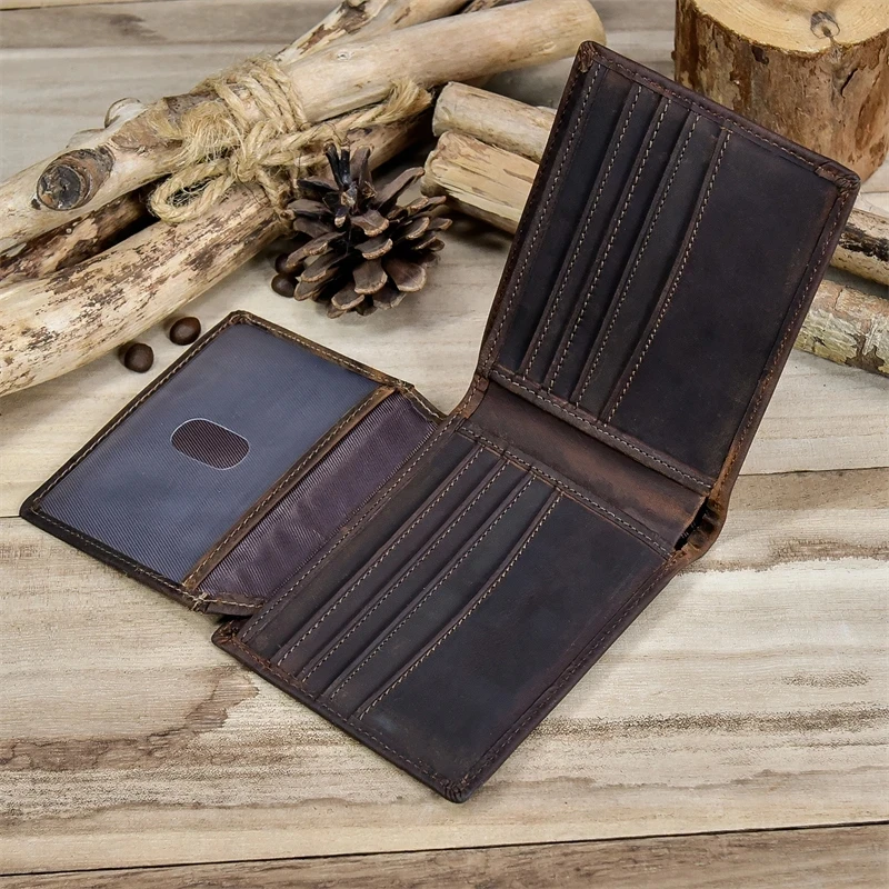 Luufan Vintage Men's Wallet Genuine Leather Short Purse Wallets Men Small Slim Coin Purse Trifold Carteira Pocket Male Wallet 6