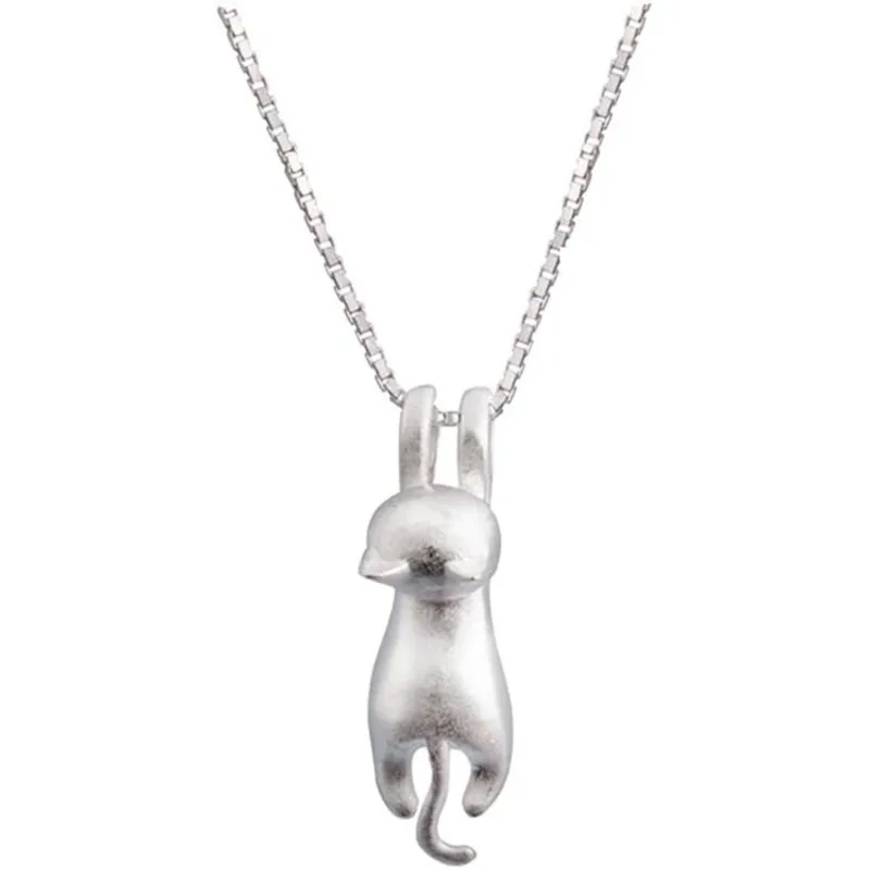 Playful Hanging Cat Pendant Necklace