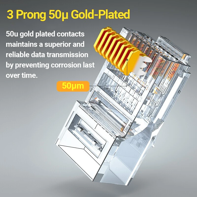 Passagem do Conector de Hoolnx Rj45 Através de Cat6a Cat6 50u Banhado a Ouro Plugue Modular para Utp Stp 2326awg Sólido ou Encalhado Cabo Ethernet - Imagem 4