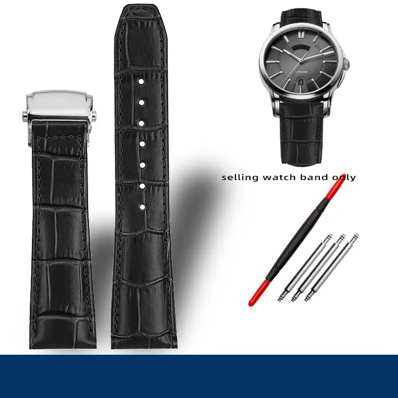 thumbnail image 1 of Correa de reloj MAURICE LACROIX Eliros de piel de vaca suave de 20 a 22 mm con hebilla plegable, correa de piel auténtica negra, marrón y azul, accesorios para hombre, 1 of 5