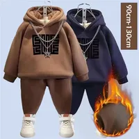 Winter Boys Padded Sets Children's Thicken Suit Autumn Fleece Hooded Sweatshirt Sweatpants 2 Pieces Kids New Warm Outfit