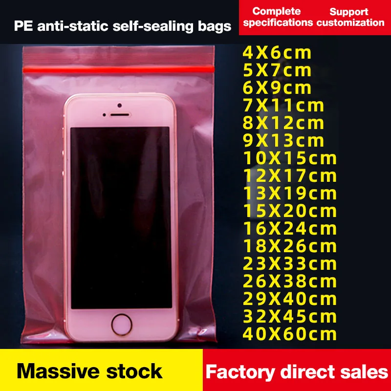 

Waterproof Self Seal Storage Packaging Bag, Red, Anti-Static, ESD, Zip Lock, 50Pcs
