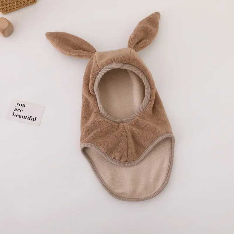 Winter Warm Rabbit Ear Children One-Piece Hat Boys Girls Ear Protection Cap Outdoor Windproof Hood Beanies Plush Balaclava Hat