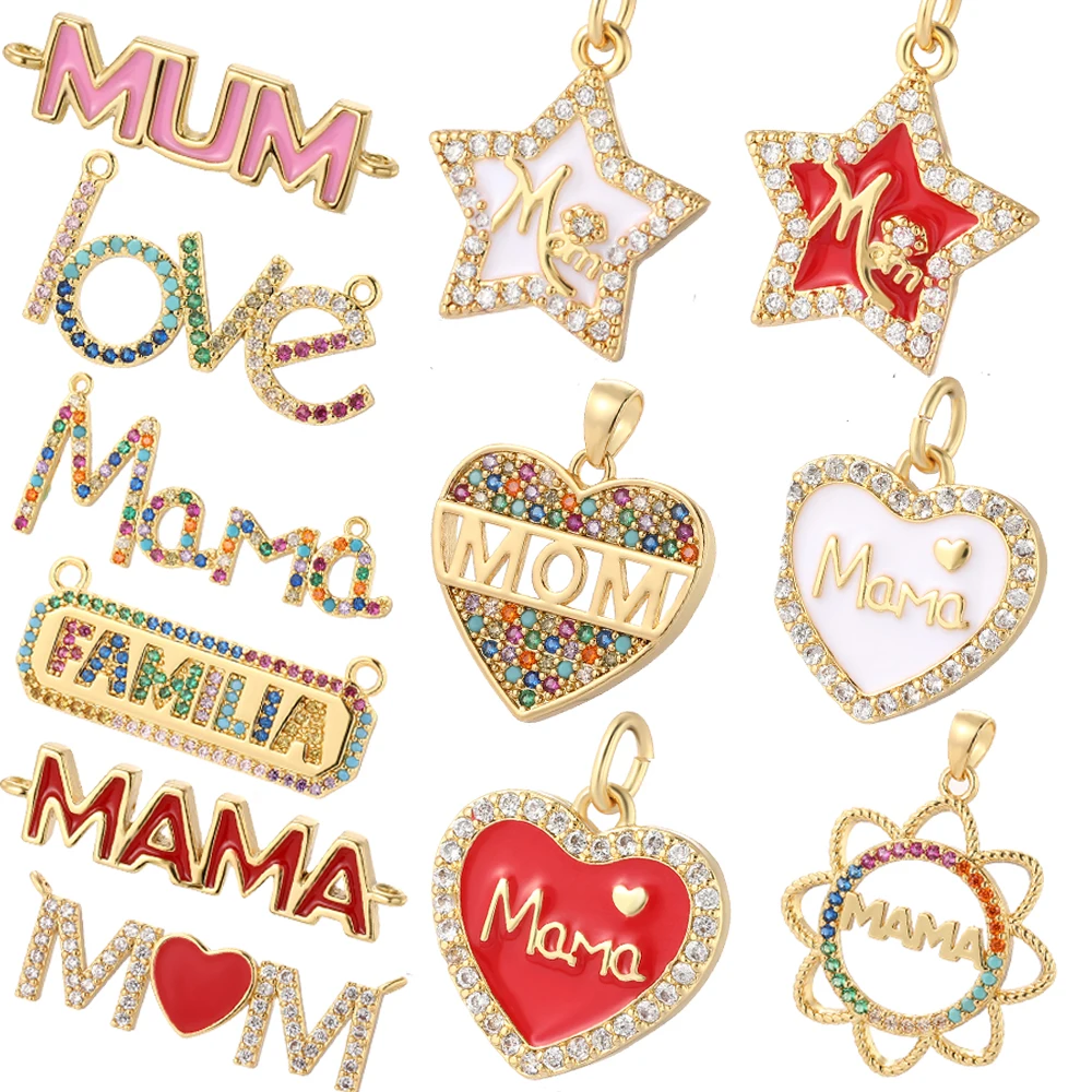 Mama Mother's Day Charms for Jewelry Making Supplies Diy Earring Necklace Bracelet Gold Color