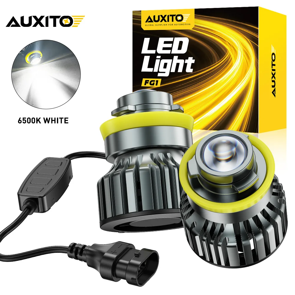 AUXITO 2개입 H8 프로젝터 LED 안개등 램프 H11 H9 H16(JP) 자동차 LED 안개등 HD 렌즈 DRL 6500K 화이트 CANBUS 초고휘도