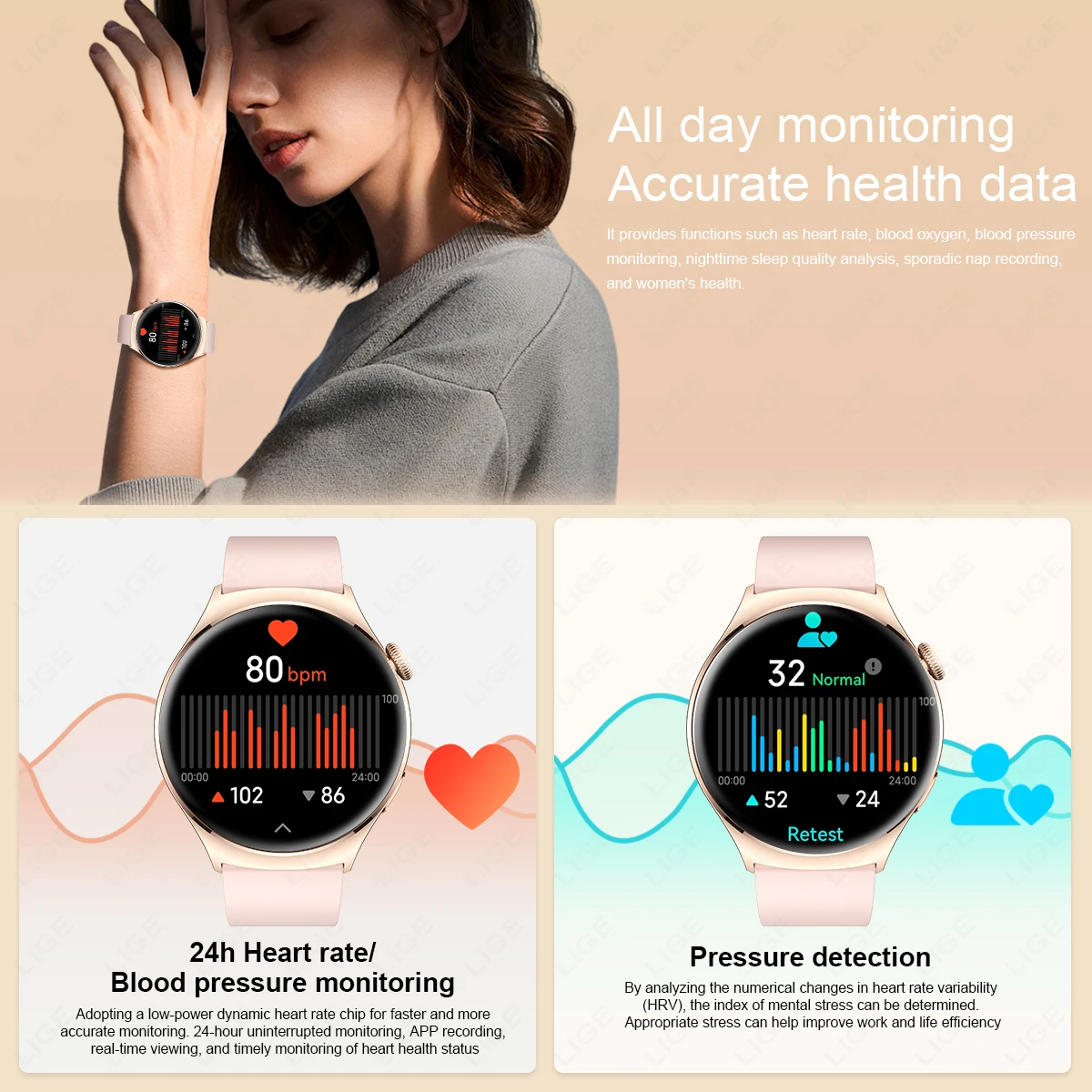 LIGE ο 1.43 ġ AMOLED ũ Ʈ ġ 2024   ȭ ð ǰ   ƮϽ  Smartwatch