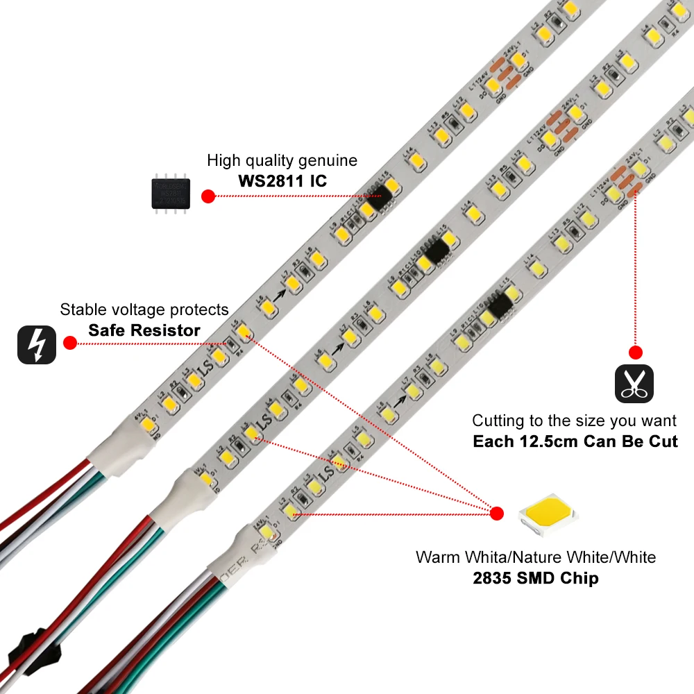 5M 10M WS2811 2835SMD LED Strip Running Water Light  DC24V Backflow Marquee Nature/Warm White 3Pin 120Pixels/M Home Decoration