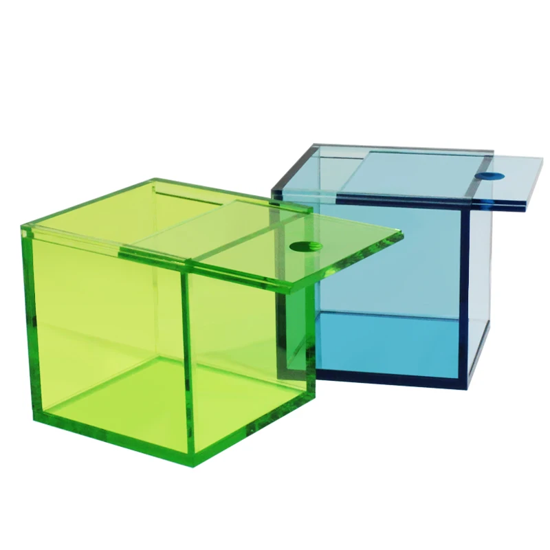 5MM Thick Colorful Translucent Sliding Cover Acrylic Display Box Square Cube for Home Decor,Make Up and Jewelry Storage Case