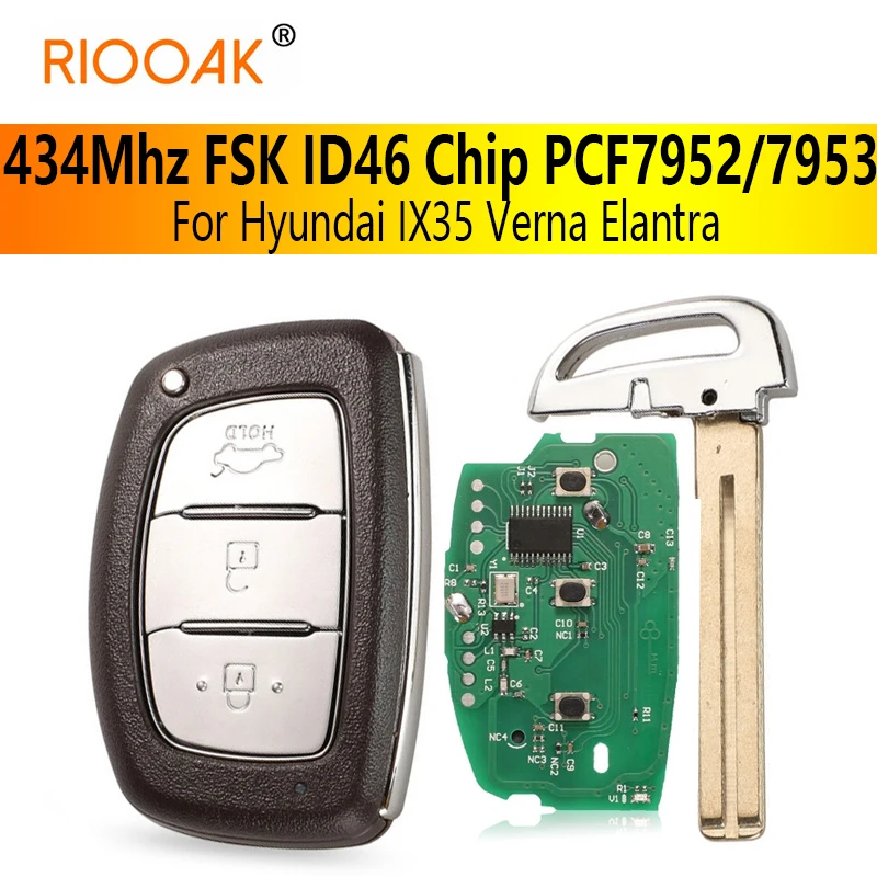 3 Buttons 434Mhz FSK with ID46 Chip PCF7952/PCF7953 Smart Car Remote Control Key for Hyundai IX35 Verna Elantra