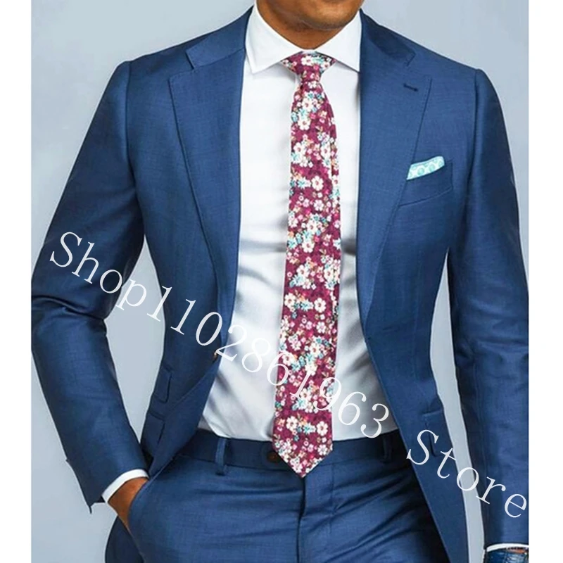 Black 2 Pieces Men Suits Blazer Pants Slim Fit Business Male Suits Bridegroom Groomsmen Wedding Tuxedos Groom Wear Costume Homme