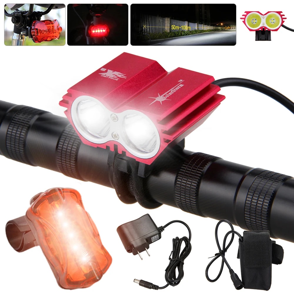 Luz Led de 5000 lúmenes, 2 luces para ciclismo, faro para bicicleta + batería de + luz trasera|bicycle light headlight|2x xm-l u26400mah battery - AliExpress