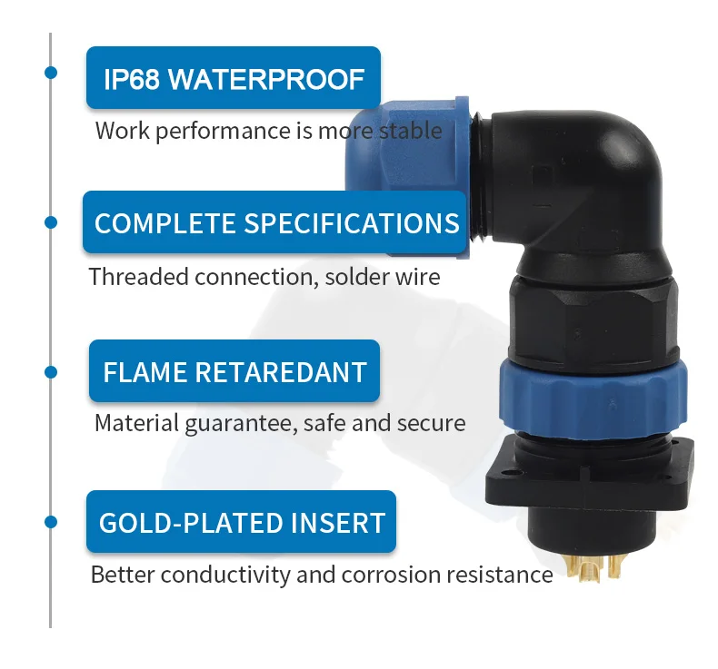 SP20 IP68 Wasserdichter Steckverbinder Ellenbogen Quadrat 4 Löcher Panel Männlich Weiblich Steckdose Schweißen Draht Kabel Luftfahrt Stecker DIY GO – Detail 3