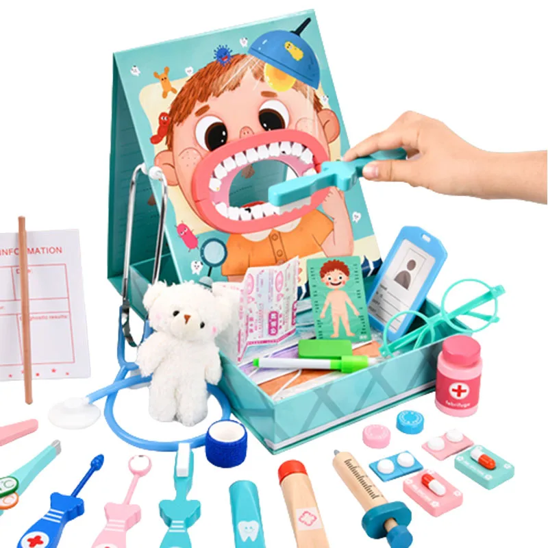 

DIY Pretend Play Doctor Toys Check Brush Teeth Dentist Medicine Set Role Play Game Montessori Educational Toys For Children Kids