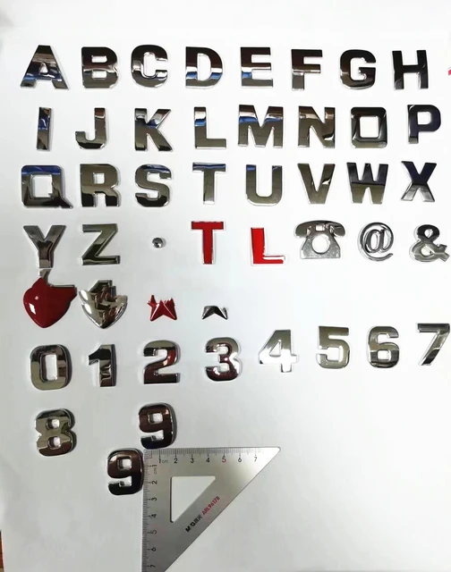 1lot 26mm 3d metall alphabet buchstaben nummer A-Z 0-9 punkt kofferraum  aufkleber aufkleber emblem für motorrad auto mazda kia volvo cadillac bmw