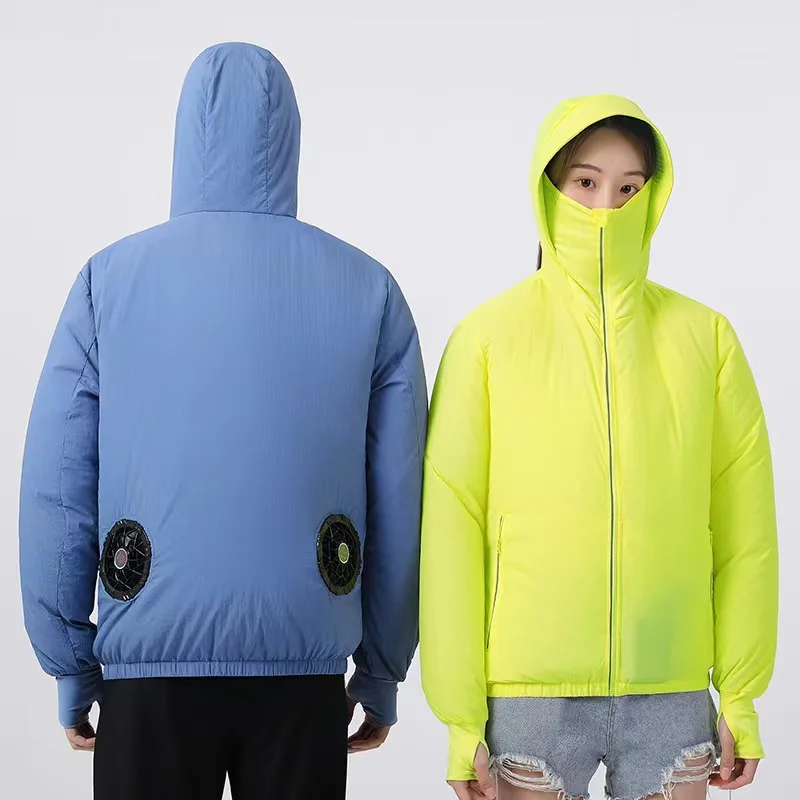 

Men Jacket Summer Fishing Clothing Zipper Air Conditioning Clothes Hoodie for Women Cycling Cooling Shade Outdoor Fan Coat 2023