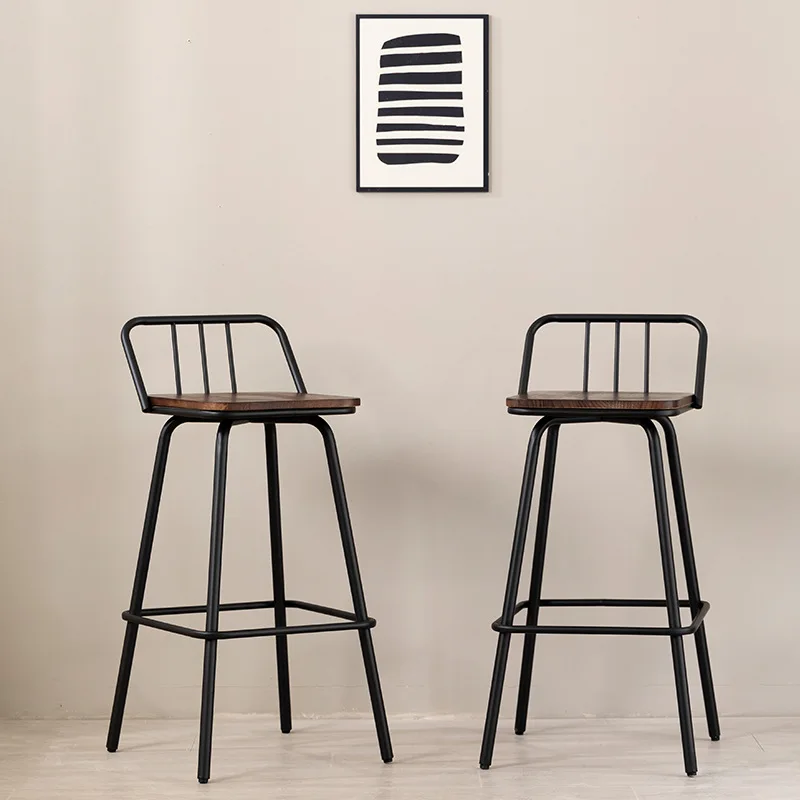 

Bar chair minimalist bar chair high legged chair backrest chair iron solid wood chair