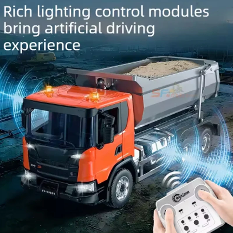 더블 E E593 RC 덤프트럭 1/20 G540 전동 RC 트럭 시뮬레이션 모델 조명 사운드 시스템 장착 장난감 자동차 SCA 공식 라이선스