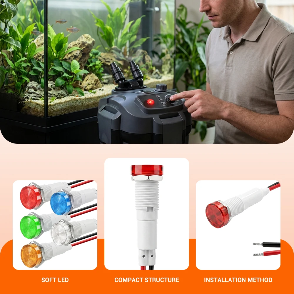 5개 FILN 10mm LED 표시등 12V 24V 110V 220V 방수 신호등 파일럿 대시 방향등 (자동차, 보트, 트럭용)