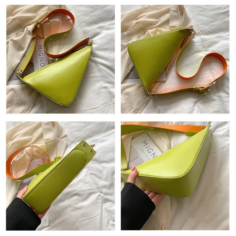 Solid Color Triangle PU Leather Shoulder Bag for Women 2023 Adjustable Shoulder Straps Female Crossbody Bag Designer Luxury Bag