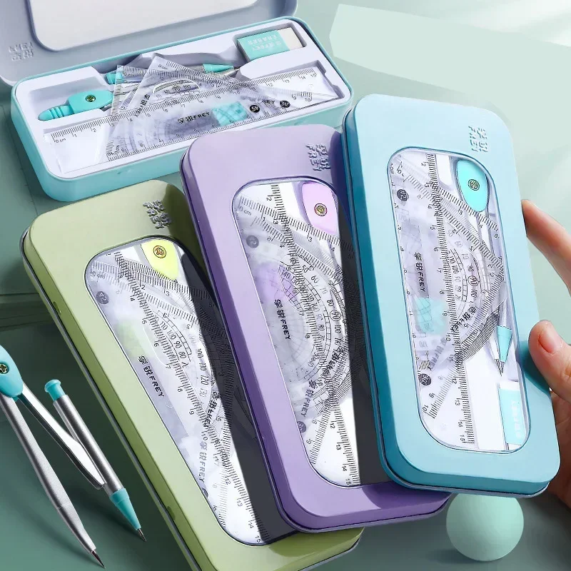 7-Piece Compass and Ruler Set Student Ruler Set Cute Rriangle Exam Specific Box School Starts
