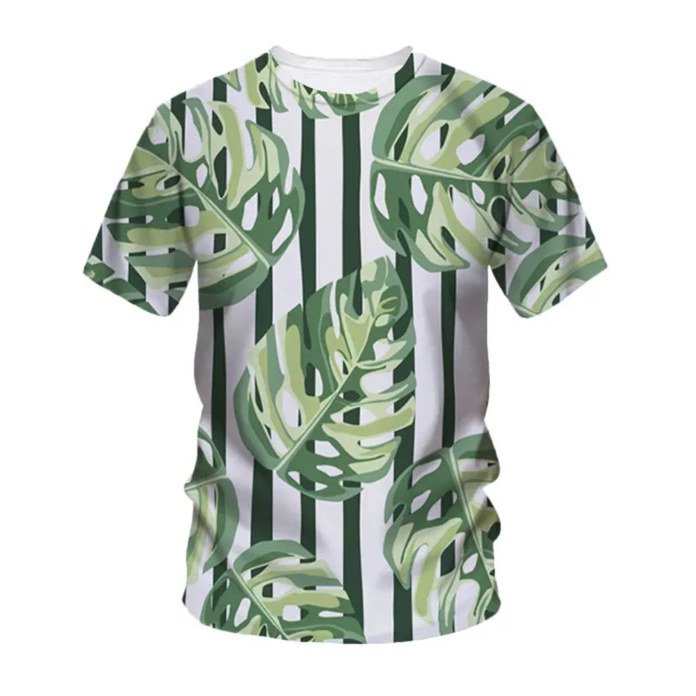 

Refreshing Summer Men's Clothing Green Plant Series Leaf 3d Printed Pattern T-Shirt Round Neck Sports Casual Short Sleeved Top