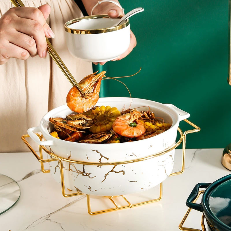 Marble Gold Pattern Nordic Binaural Ceramic Pot Household Soup Pot Hot
