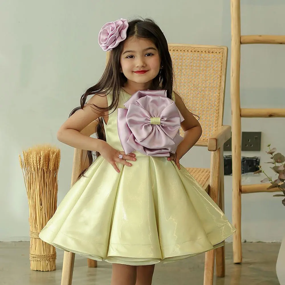 

Jill Wish Elegant Yellow Girl Dress Handmade Flowers Eid al-Fitr Children Clothes for Wedding Birthday Holiday Party 2024 J168