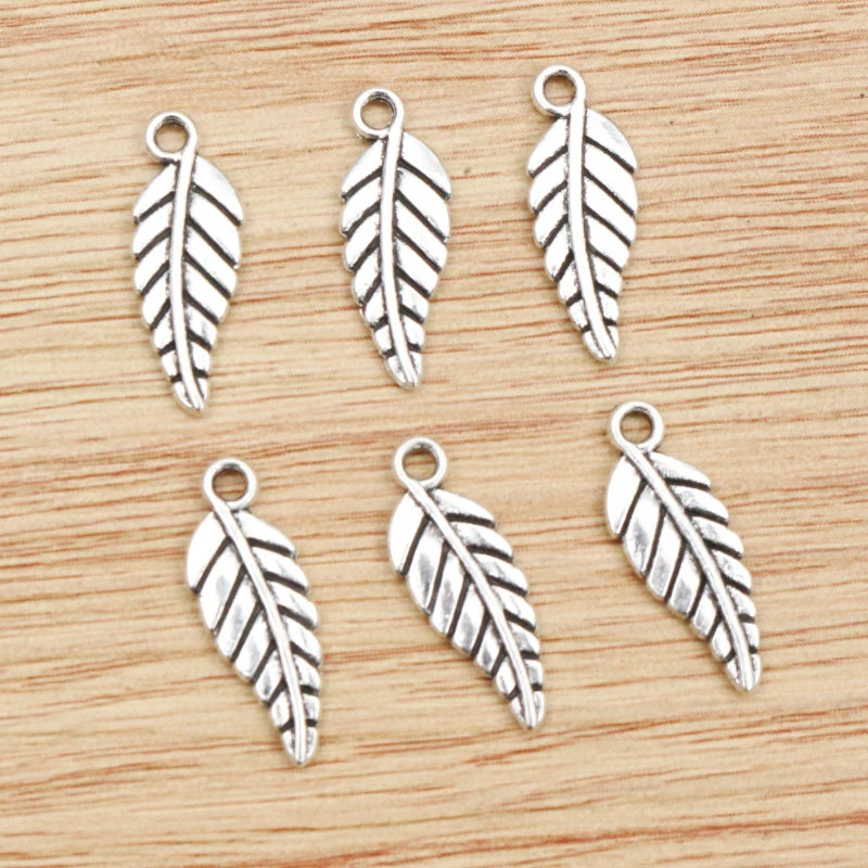 40pcs 19x6mm Antike Silber Überzogene Blatt Stil Handgemachte Charme Anhänger: DIY für armband halskette